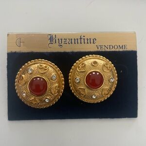 80/90’s Designer Gold and Red Earrings by CORO/VENDOME